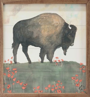 Buffalo In Poppies Square By Jodi Hatfield